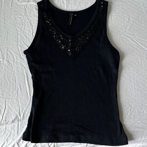 Vintage 100% Cotton Black Sequin Trim Tank Top